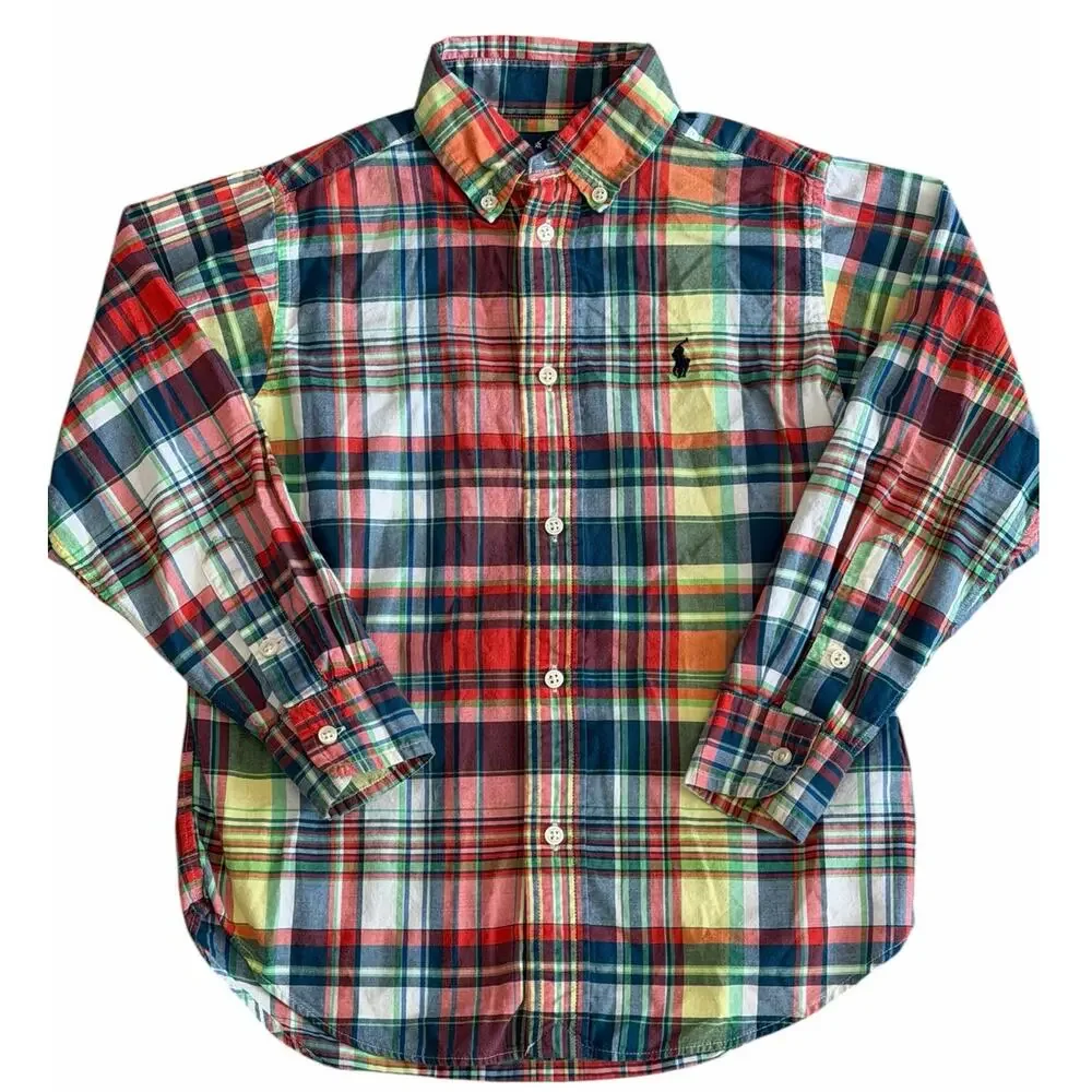 RALPH LAUREN Boys Long Sleeve Plaid Button Down Size 6